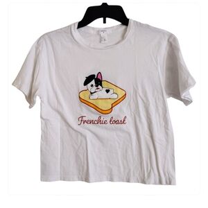 Forever 21 French Bulldog cropped top white cream black image size small